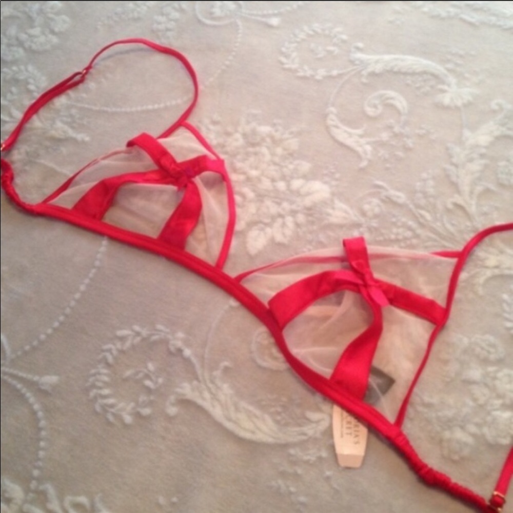 ❌SOLD❌ Red VS mesh bow bralette, size Medium